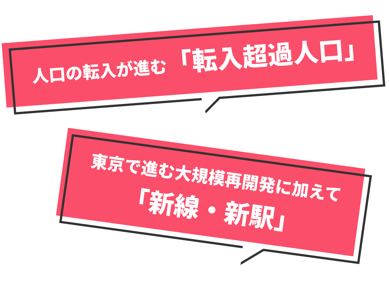 人口の転入が進む「転入超過人口」　東京で進む大規模再開発に加えて「新線・新駅」